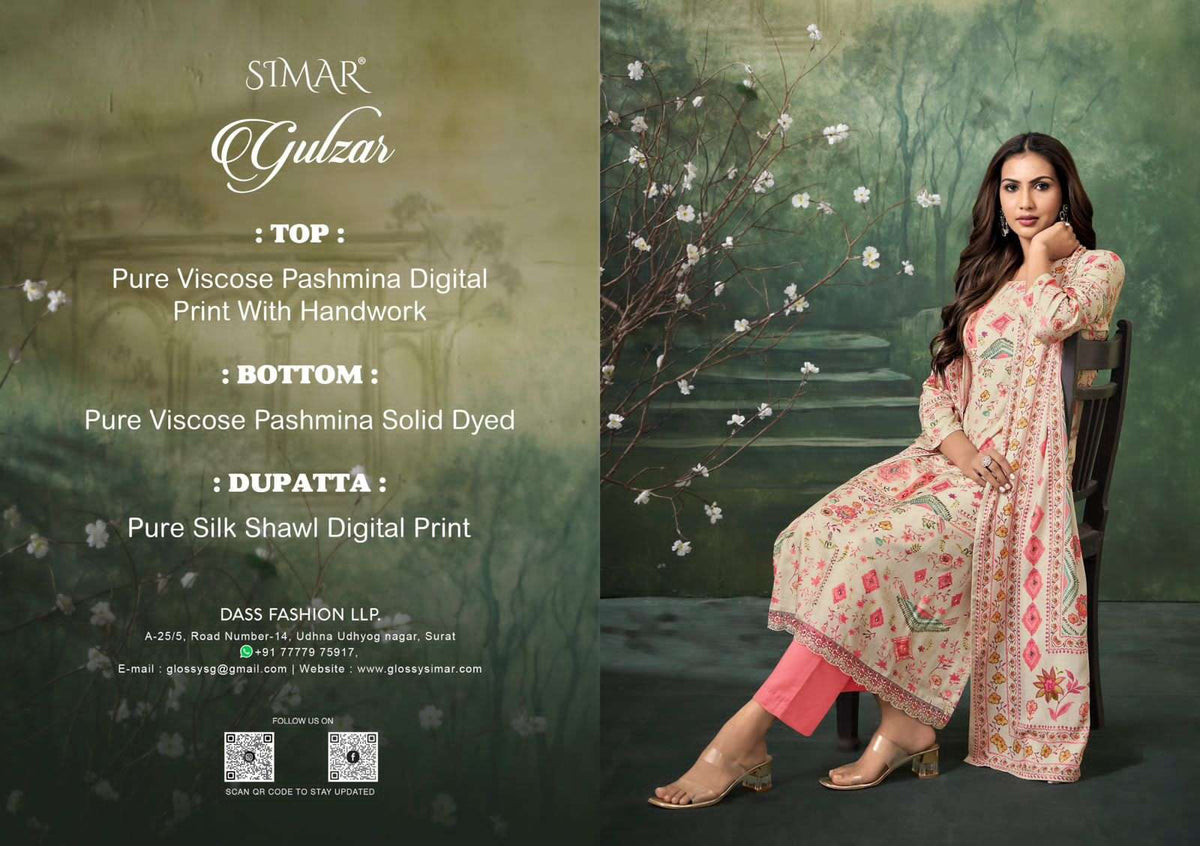 Glossy Simar Gulzar Pure Viscose Pashmina Unstitched Dress Material