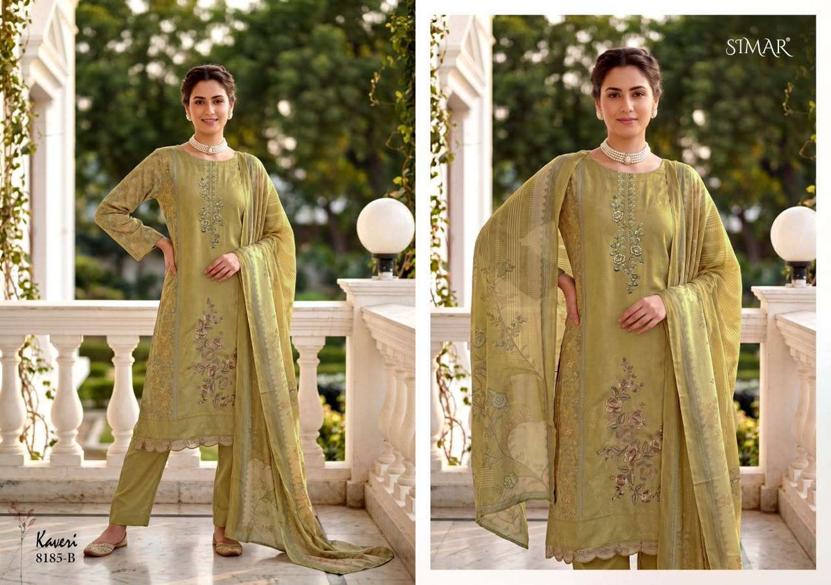 Glossy Simar Kaveri Pure Viscose Muslin Dress Material - Amrah Wholesale