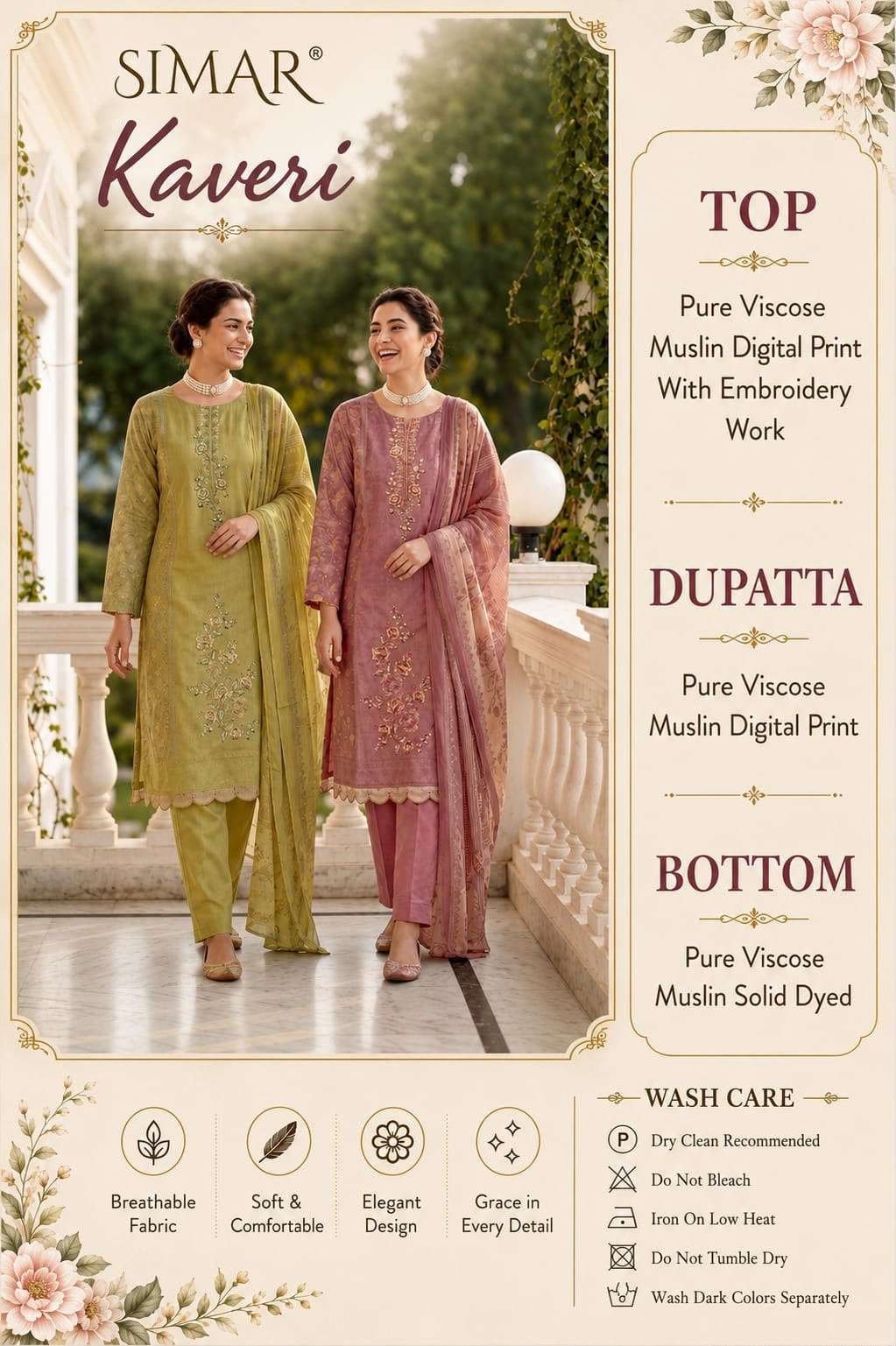 Glossy Simar Kaveri Pure Viscose Muslin Dress Material - Amrah Wholesale