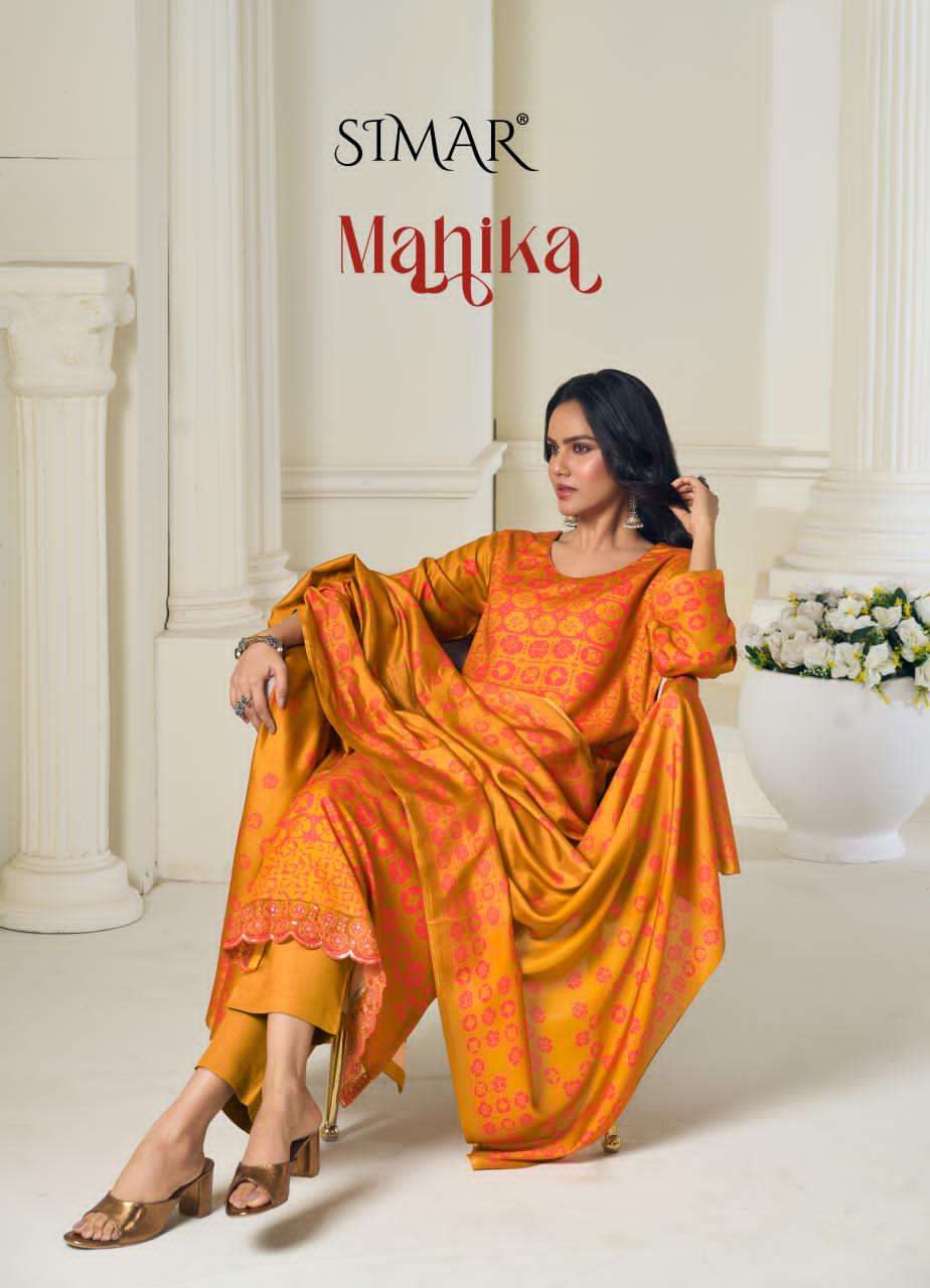 Glossy Simar Mahika Viscose Pashmina Embroidered Dress Material