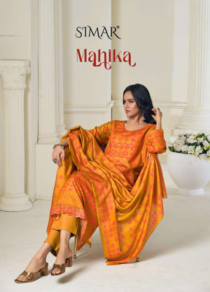 Glossy Simar Mahika Viscose Pashmina Embroidered Dress Material
