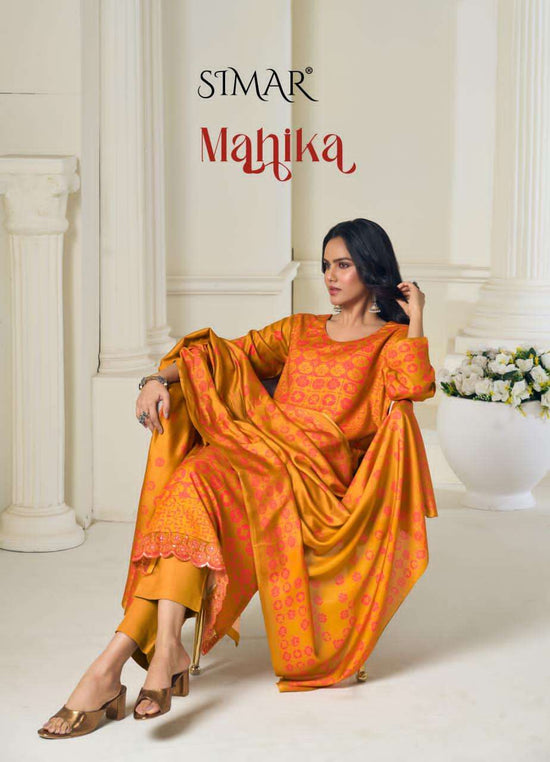 Glossy Simar Mahika Viscose Pashmina Embroidered Dress Material