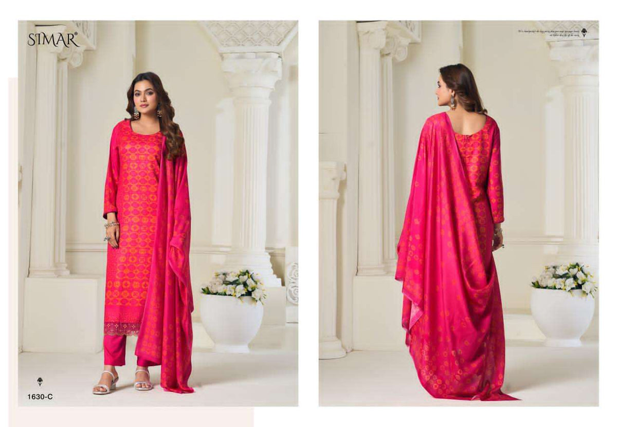 Glossy Simar Mahika Viscose Pashmina Embroidered Dress Material