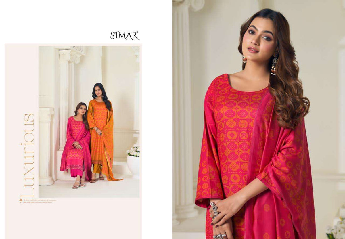 Glossy Simar Mahika Viscose Pashmina Embroidered Dress Material