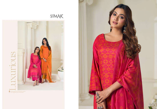 Glossy Simar Mahika Viscose Pashmina Embroidered Dress Material