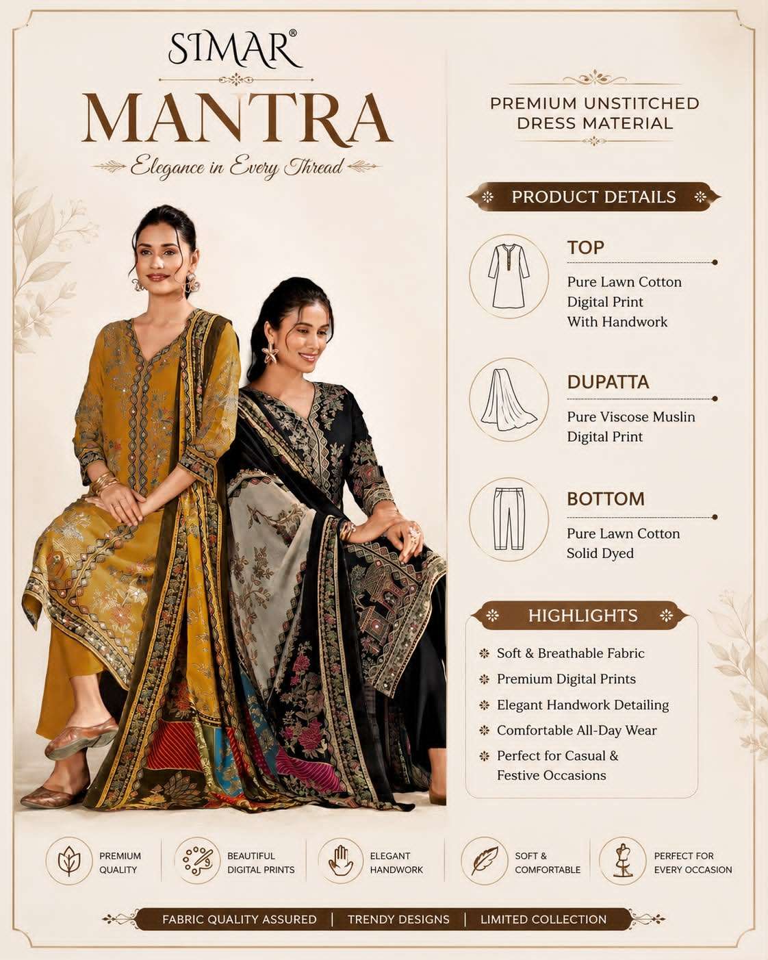 Glossy Simar Mantra Pure Lawn Cotton Dress Material Collection