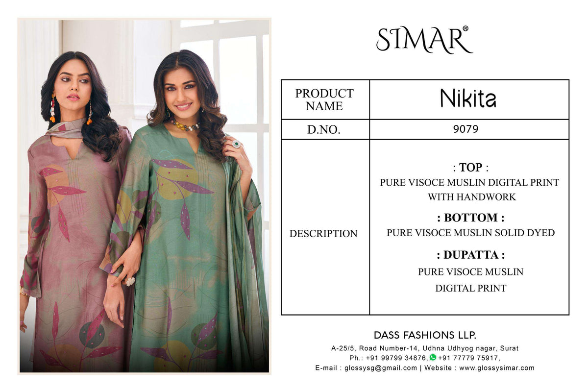 Glossy Simar Nikita Pure Viscose Muslin Digital Printed Salwar Suit