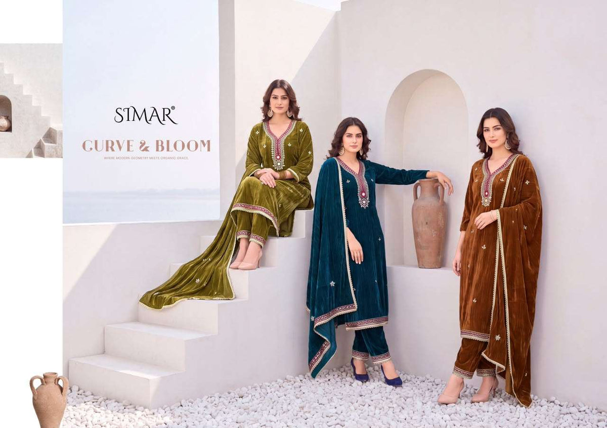 Glossy Simar Noor E Makhmal Premium Crush Velvet Dress Material