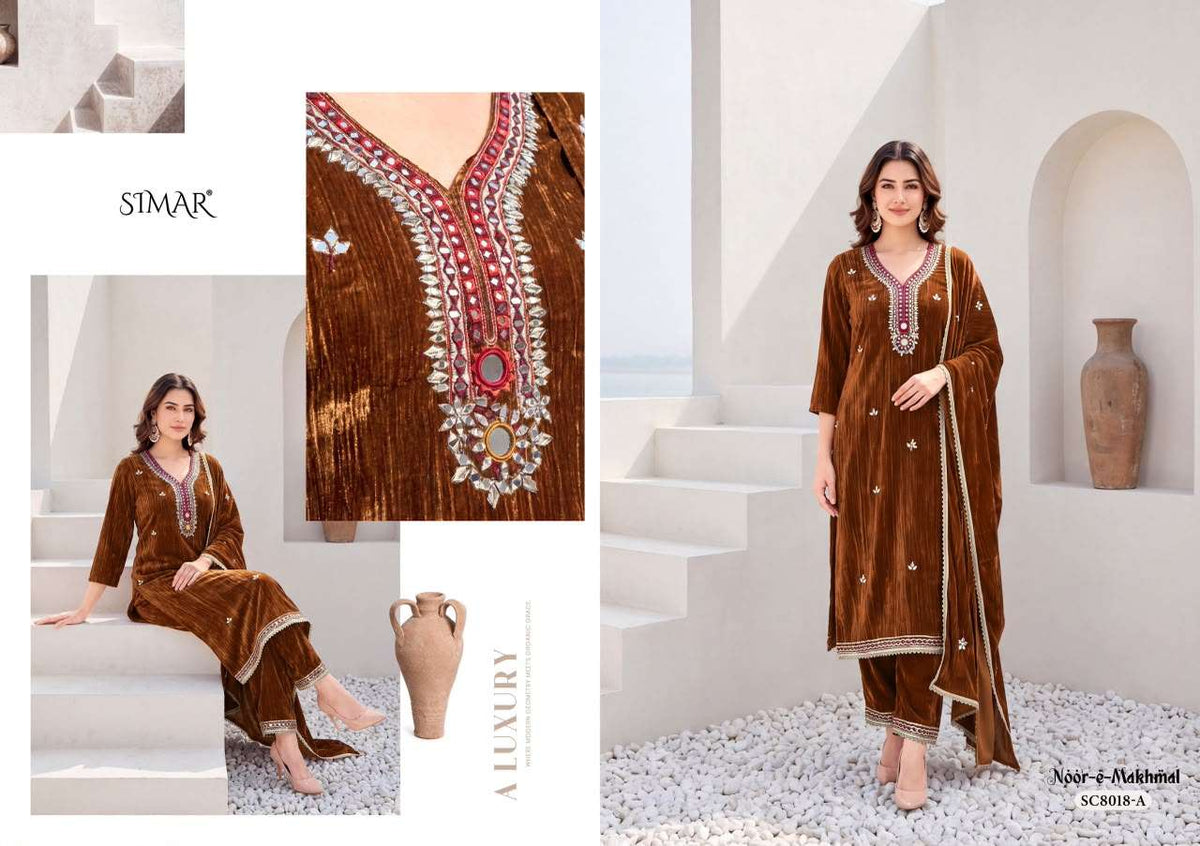 Glossy Simar Noor E Makhmal Premium Crush Velvet Dress Material