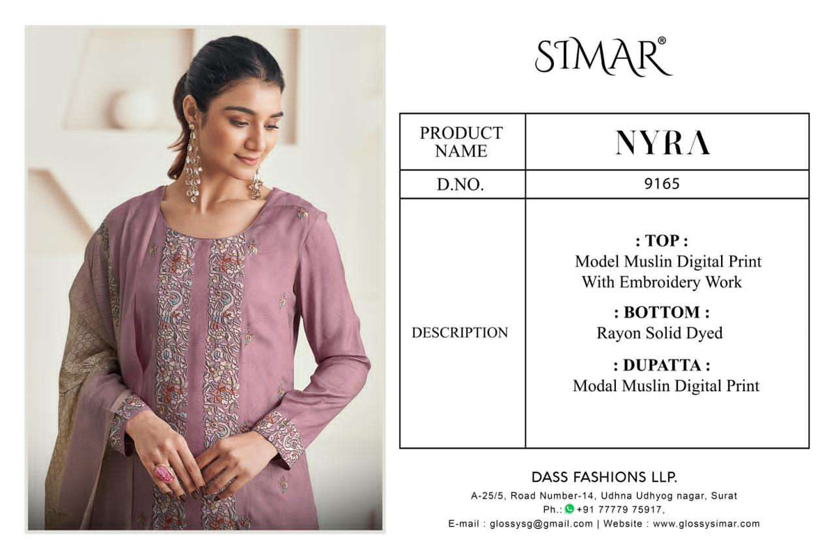 Glossy Simar Nyra Modal Muslin Digital Printed Embroidered Salwar Suit