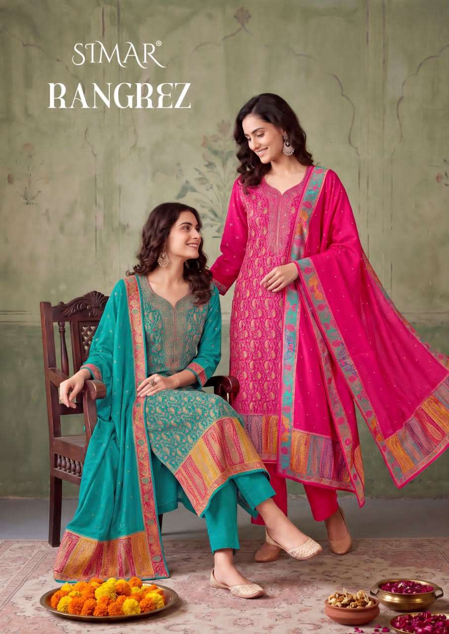 Glossy Simar Rangrez Pure Silk Jacquard Suit Set