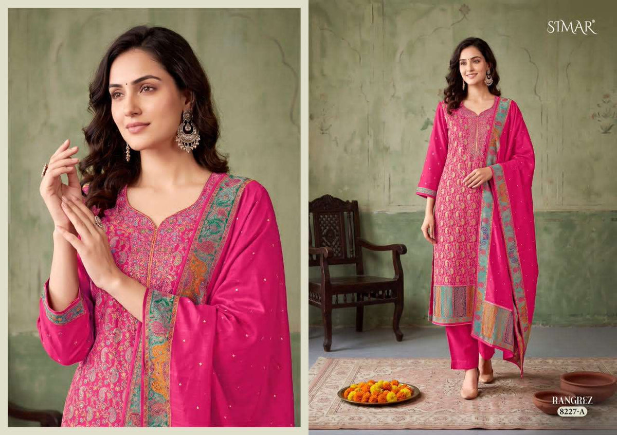 Glossy Simar Rangrez Pure Silk Jacquard Suit Set