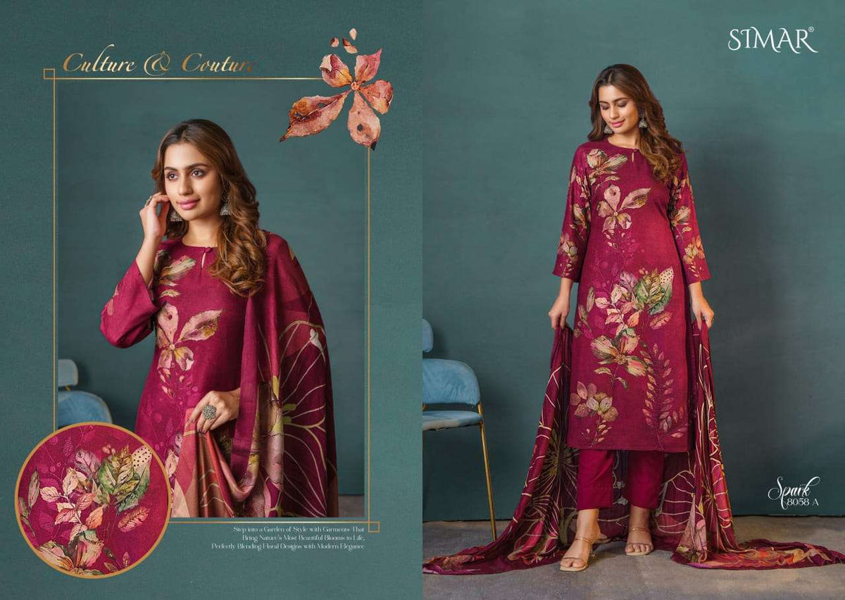 Glossy Simar Spark Digital Printed Viscose Pashmina Dress Material