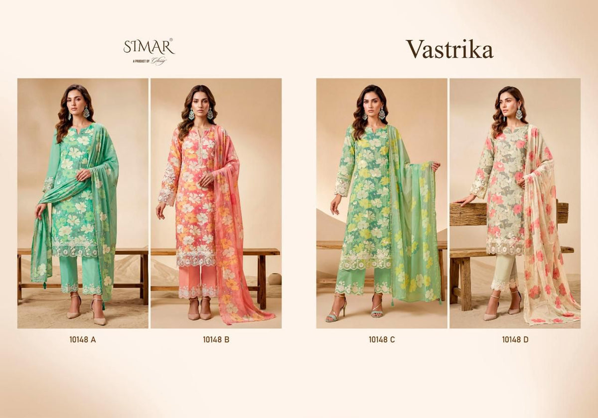 Glossy Simar Vastrika Mal Cotton Printed Embroidered Dress Material - Amrah Wholesale