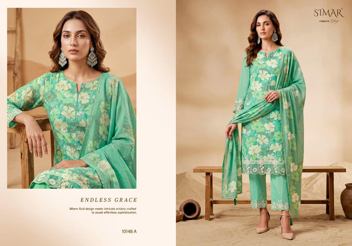 Glossy Simar Vastrika Mal Cotton Printed Embroidered Dress Material - Amrah Wholesale