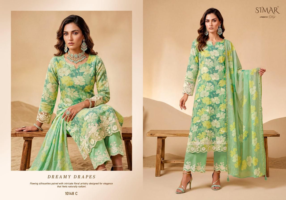 Glossy Simar Vastrika Mal Cotton Printed Embroidered Dress Material - Amrah Wholesale