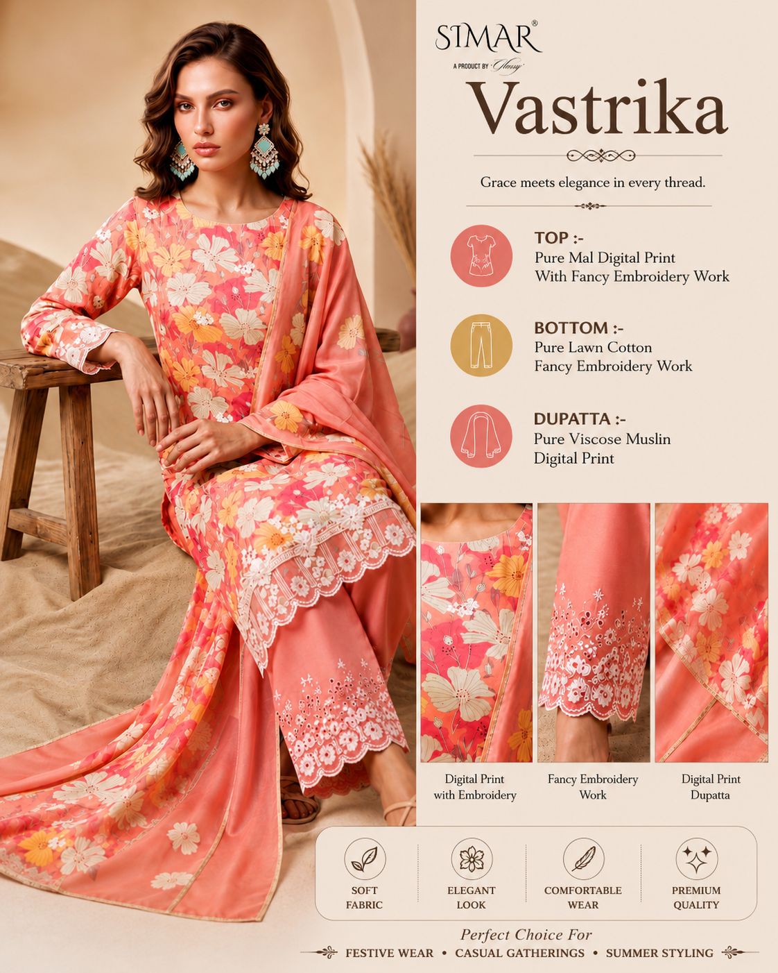 Glossy Simar Vastrika Mal Cotton Printed Embroidered Dress Material - Amrah Wholesale