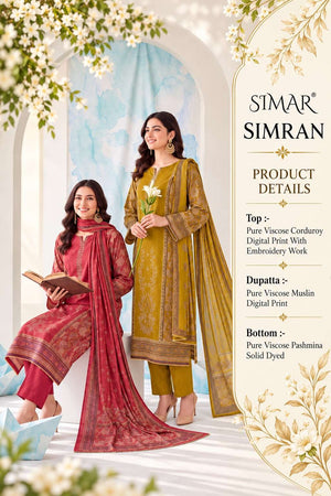 Glossy Simran Pure Viscose Corduroy Digital Print Dress Material