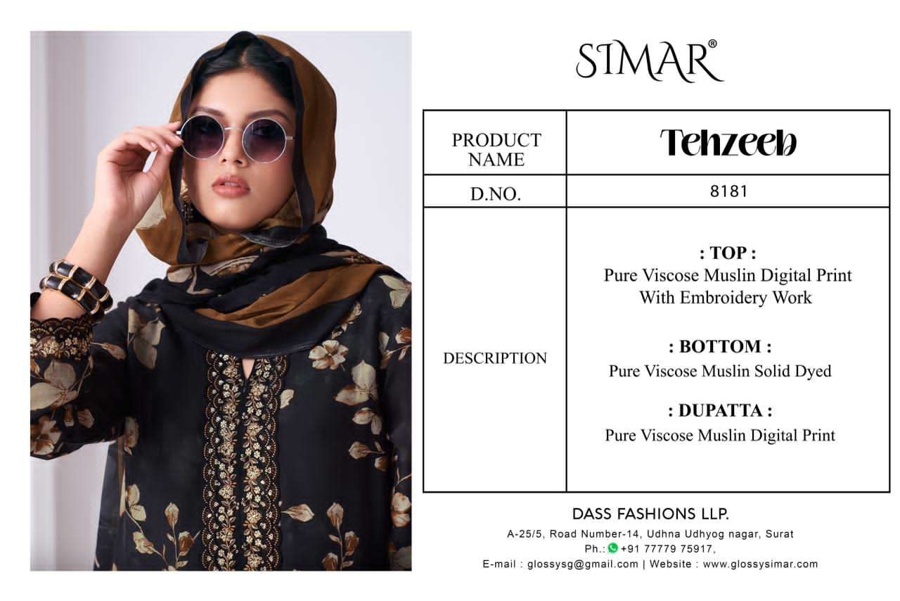 Glossy Tehzeeb Viscose Muslin Dress Material