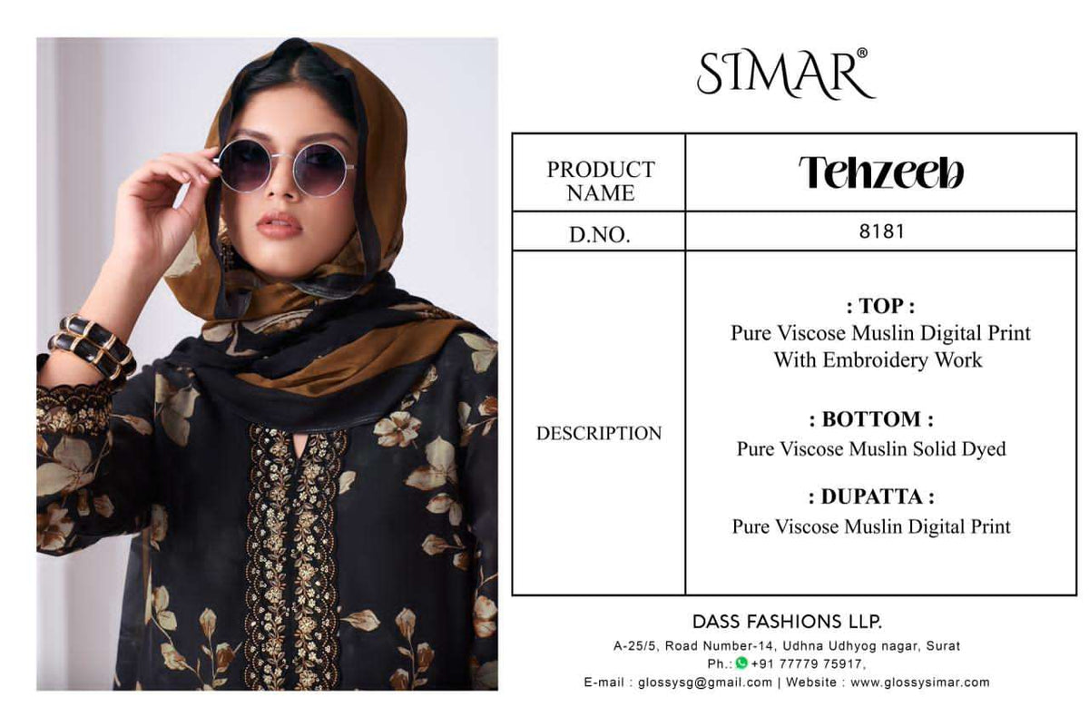 Glossy Tehzeeb Viscose Muslin Dress Material
