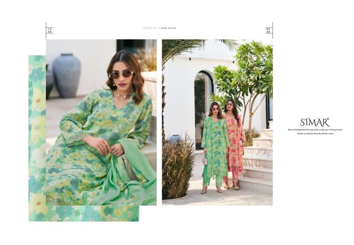 Glossy The Flower Story Lawn Cotton Dress Material - Amrah Wholesale