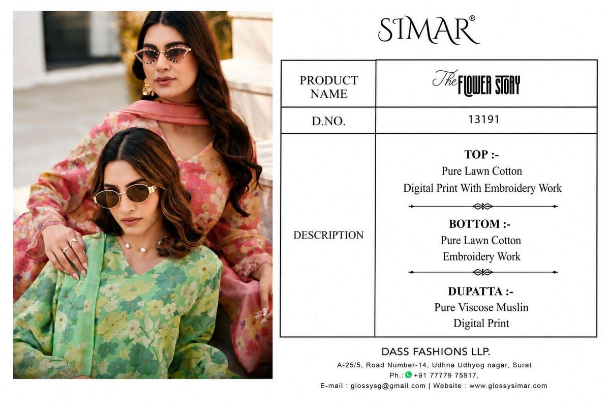 Glossy The Flower Story Lawn Cotton Dress Material - Amrah Wholesale