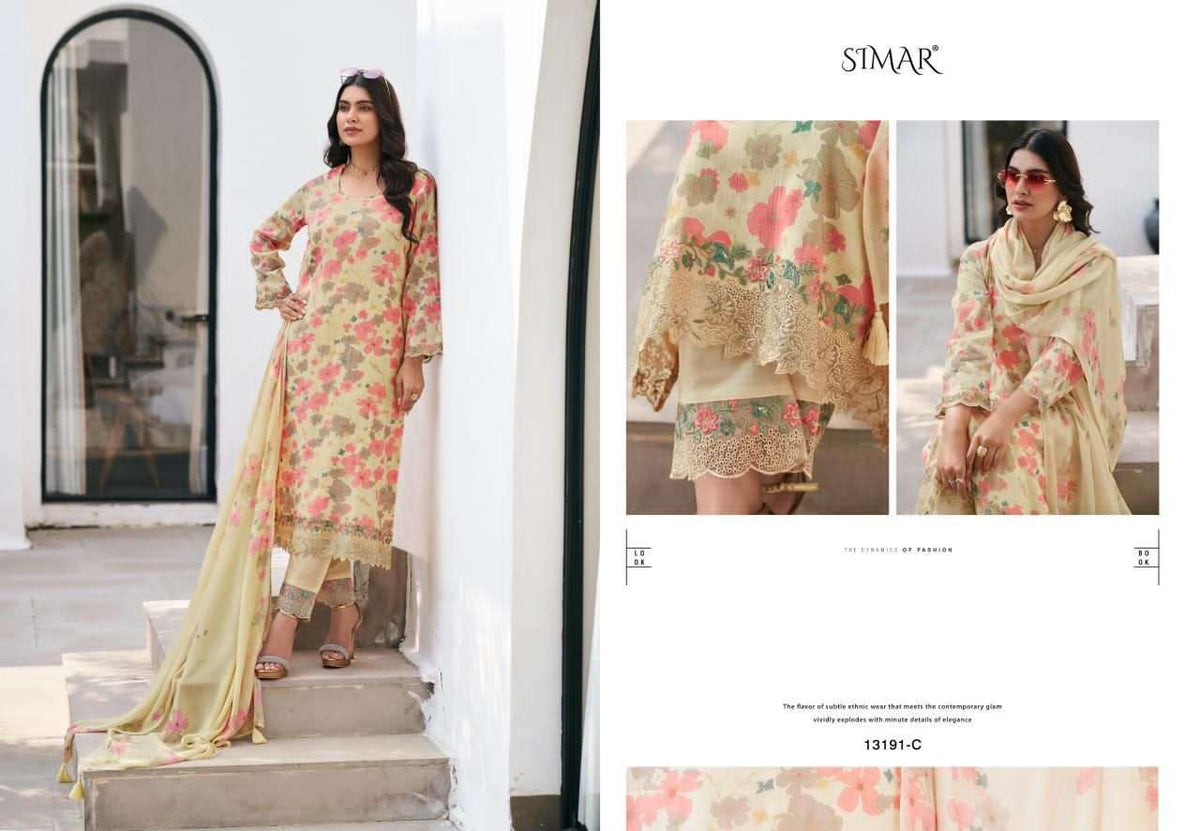 Glossy The Flower Story Lawn Cotton Dress Material - Amrah Wholesale