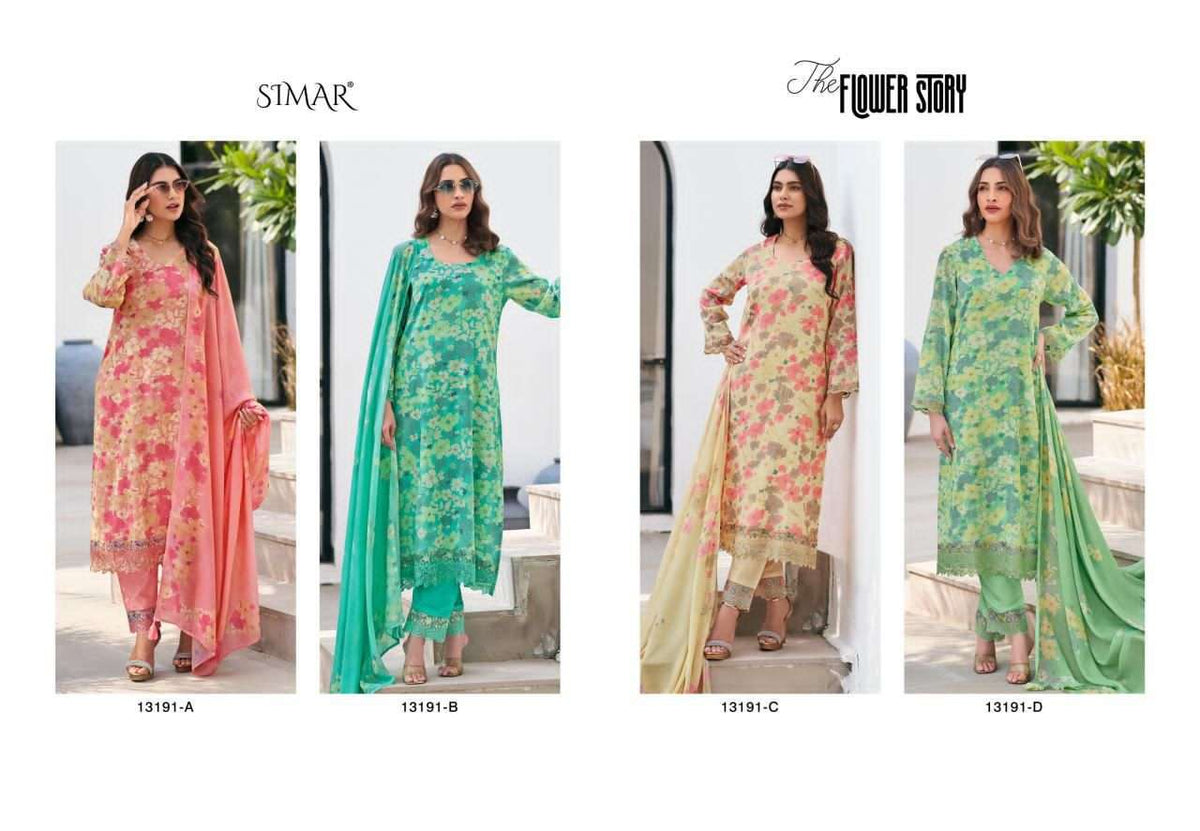 Glossy The Flower Story Lawn Cotton Dress Material - Amrah Wholesale