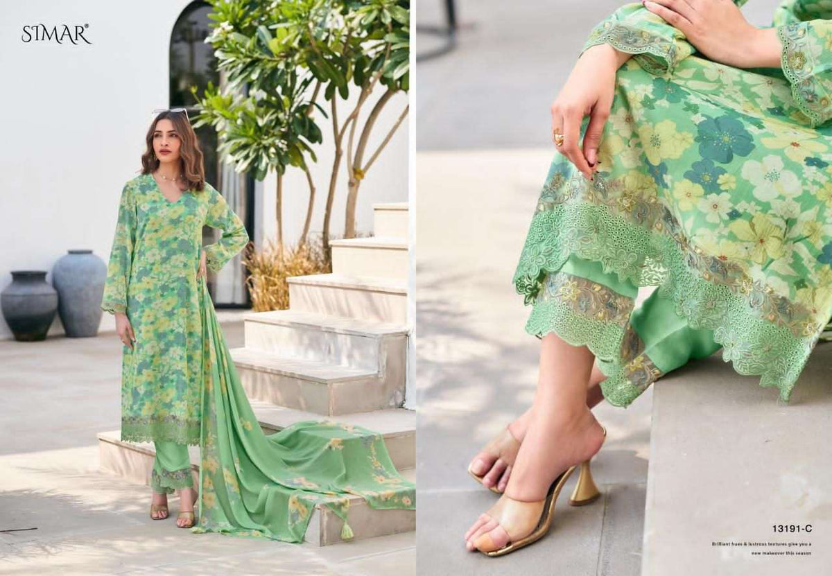 Glossy The Flower Story Lawn Cotton Dress Material - Amrah Wholesale