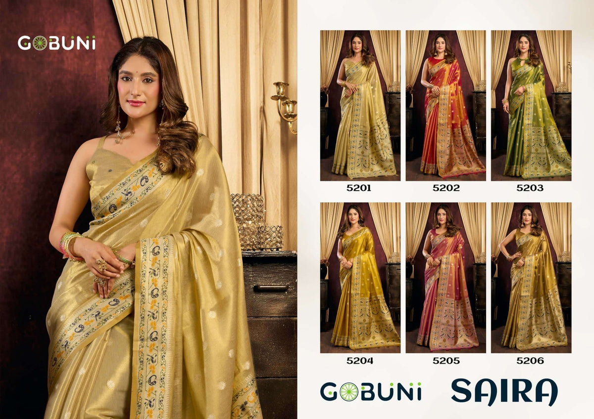 GOBUNI SAIRA Tissue Silk Printed Sarees - Amrah Wholesale