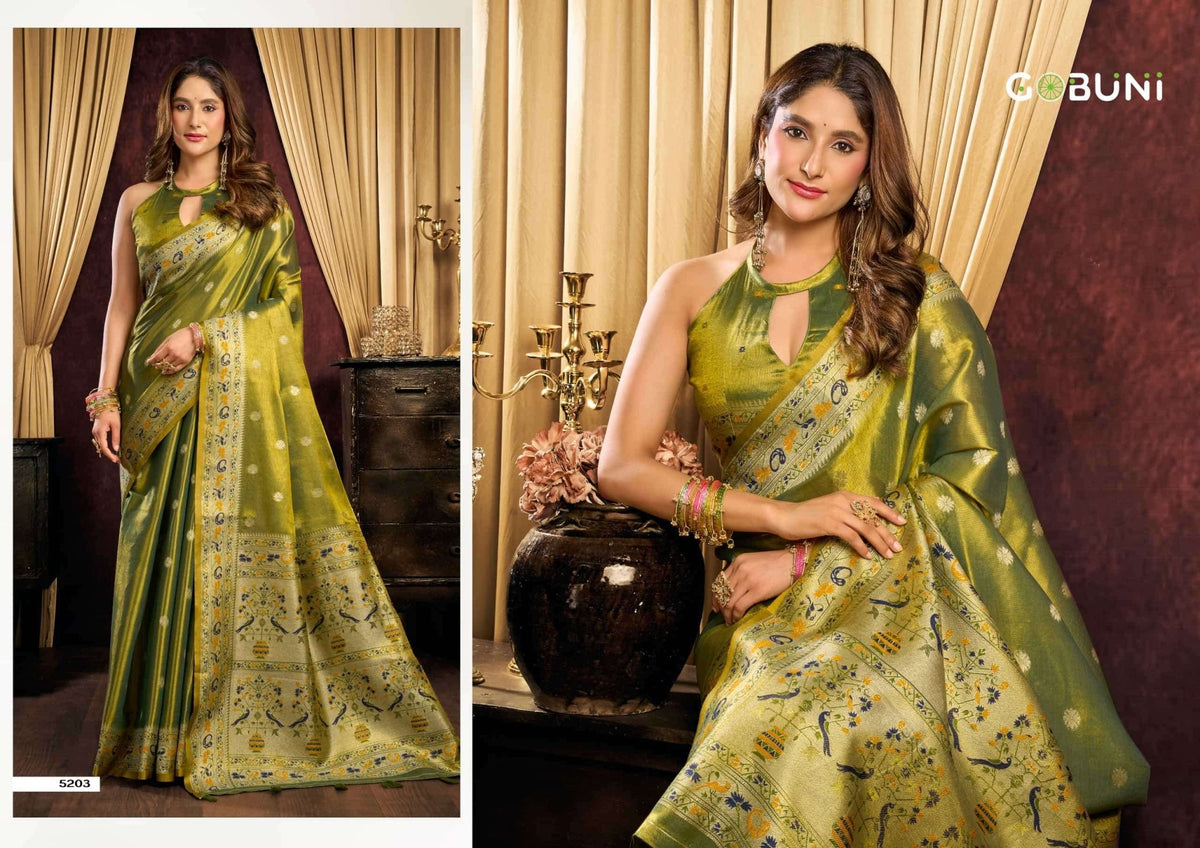GOBUNI SAIRA Tissue Silk Printed Sarees - Amrah Wholesale