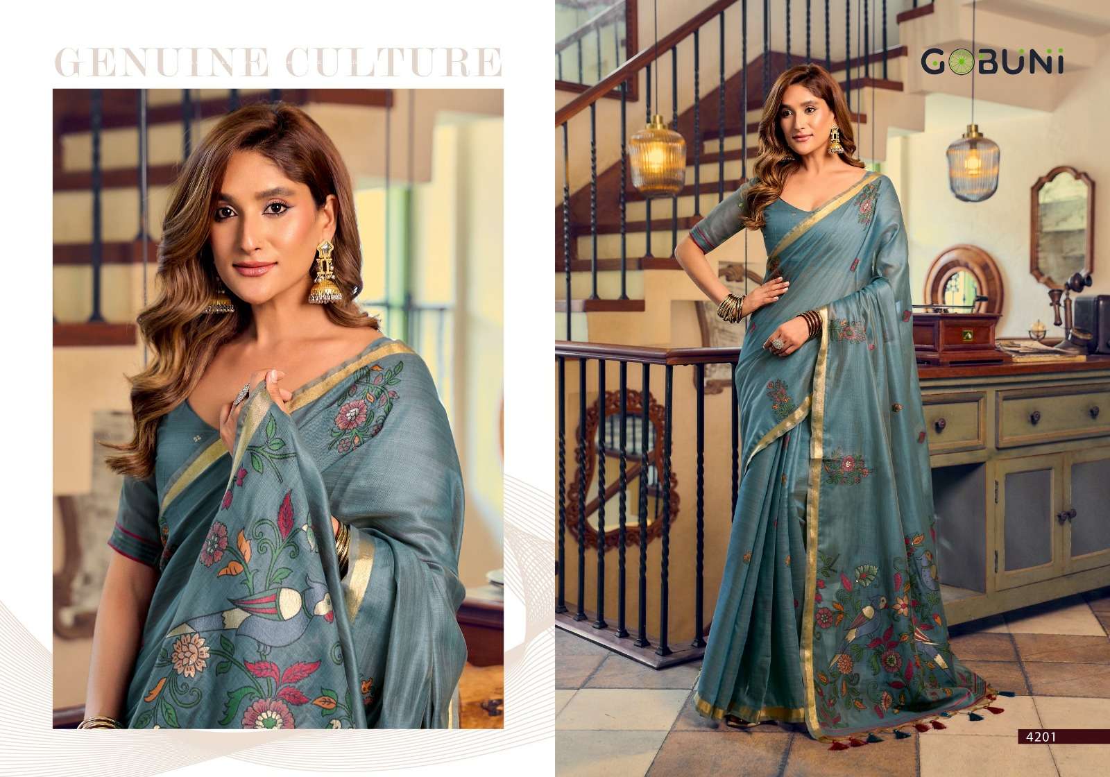 Gobuni Shreya Kolkata Cotton Litchi Work Saree - Amrah Wholesale