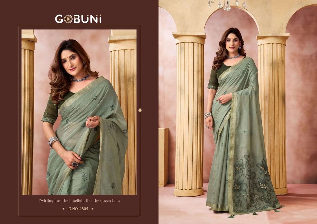 GOBUNI SHRUSHTI Premium Cotton Printed Saree - Amrah Wholesale
