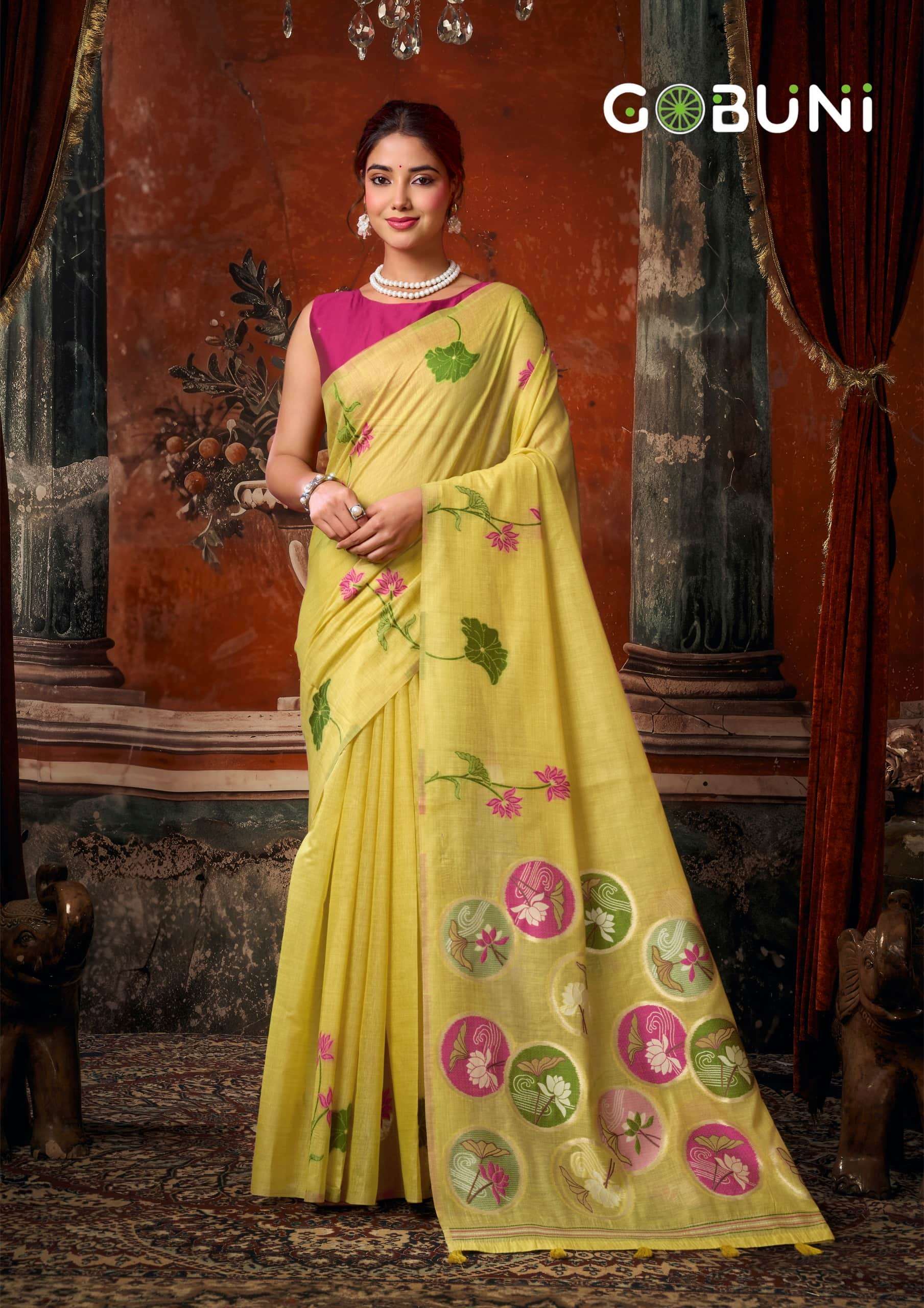 GOBUNI SRIDEVI Premium Khadi Cotton Printed Saree