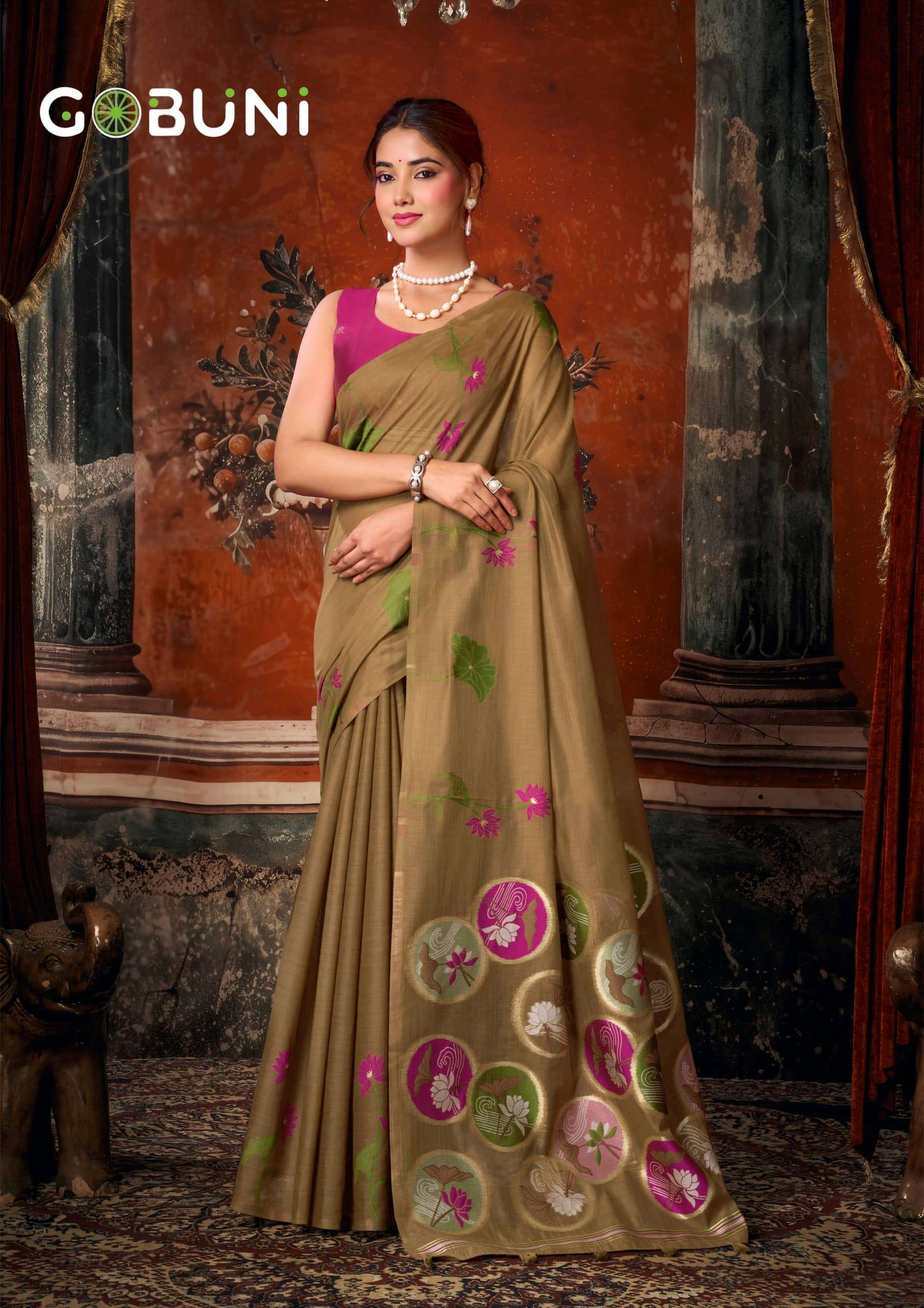 GOBUNI SRIDEVI Premium Khadi Cotton Printed Saree