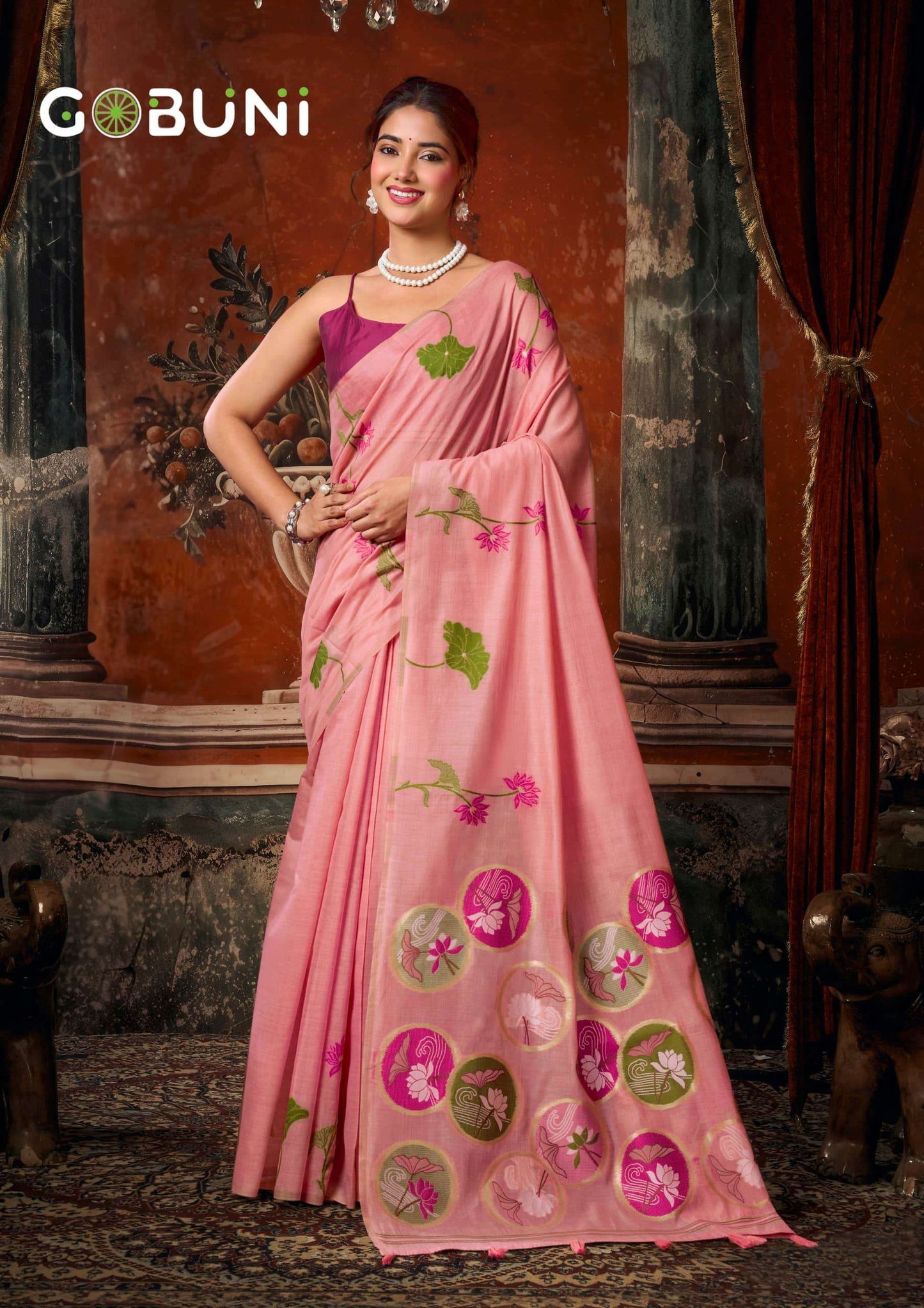 GOBUNI SRIDEVI Premium Khadi Cotton Printed Saree