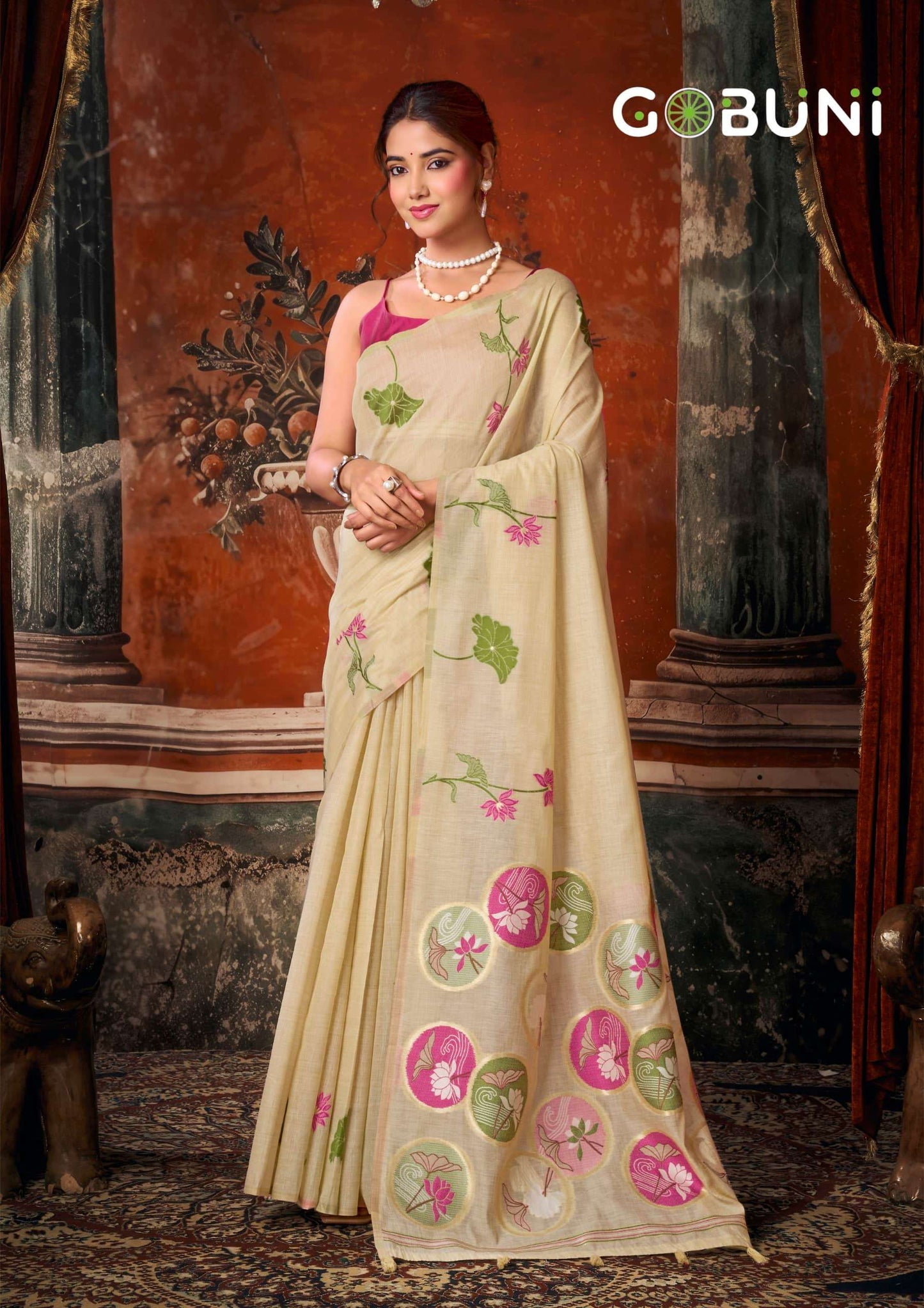 GOBUNI SRIDEVI Premium Khadi Cotton Printed Saree