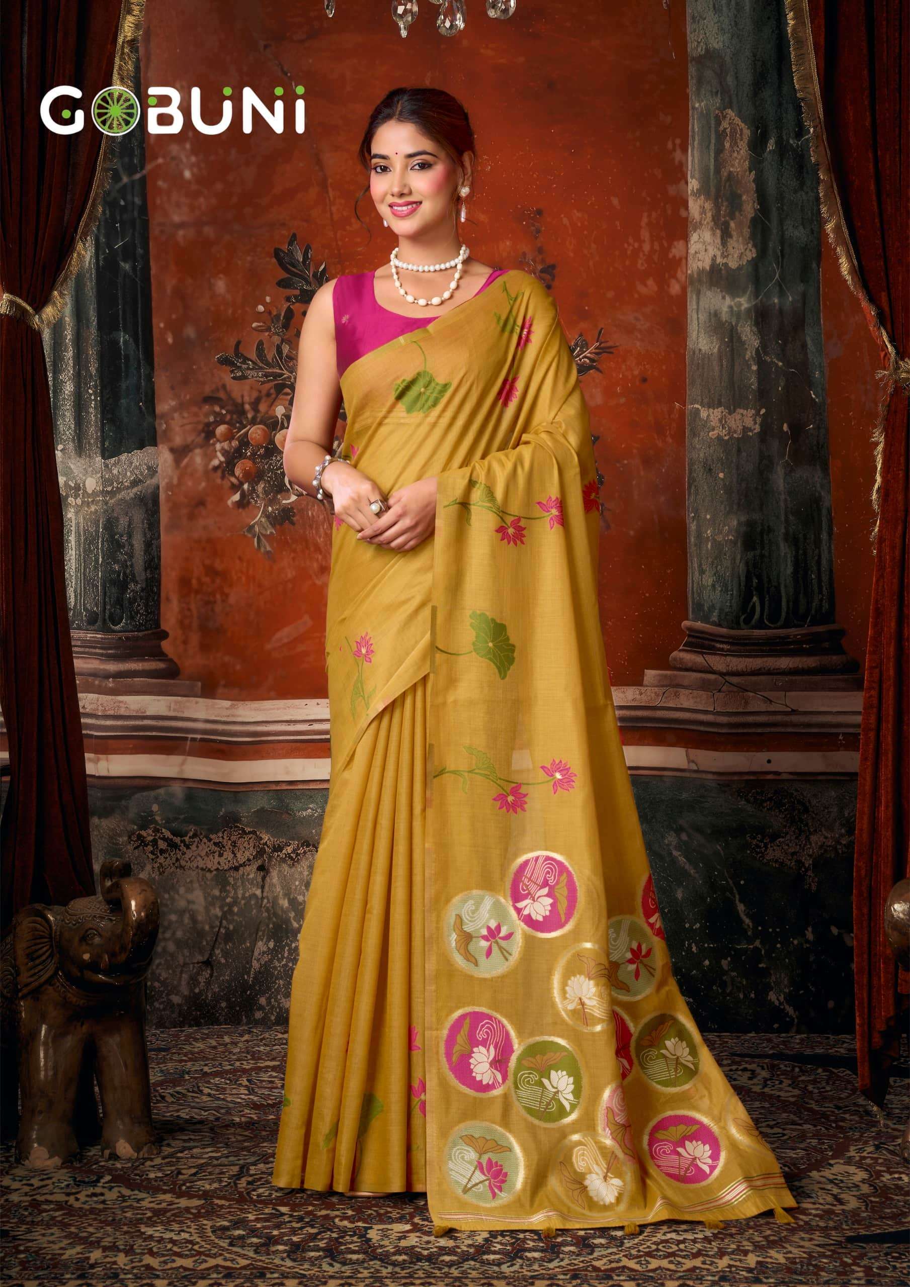GOBUNI SRIDEVI Premium Khadi Cotton Printed Saree