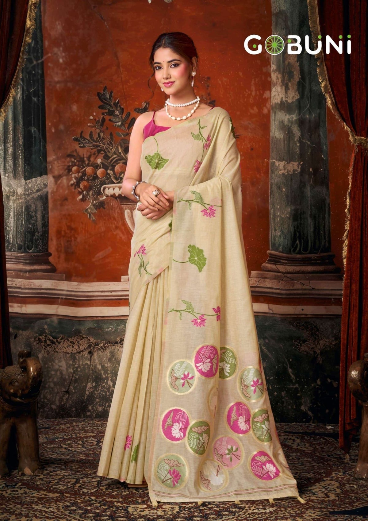 GOBUNI SRIDEVI Premium Khadi Cotton Printed Saree - Amrah Wholesale
