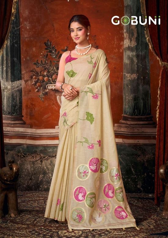 GOBUNI SRIDEVI Premium Khadi Cotton Printed Saree - Amrah Wholesale