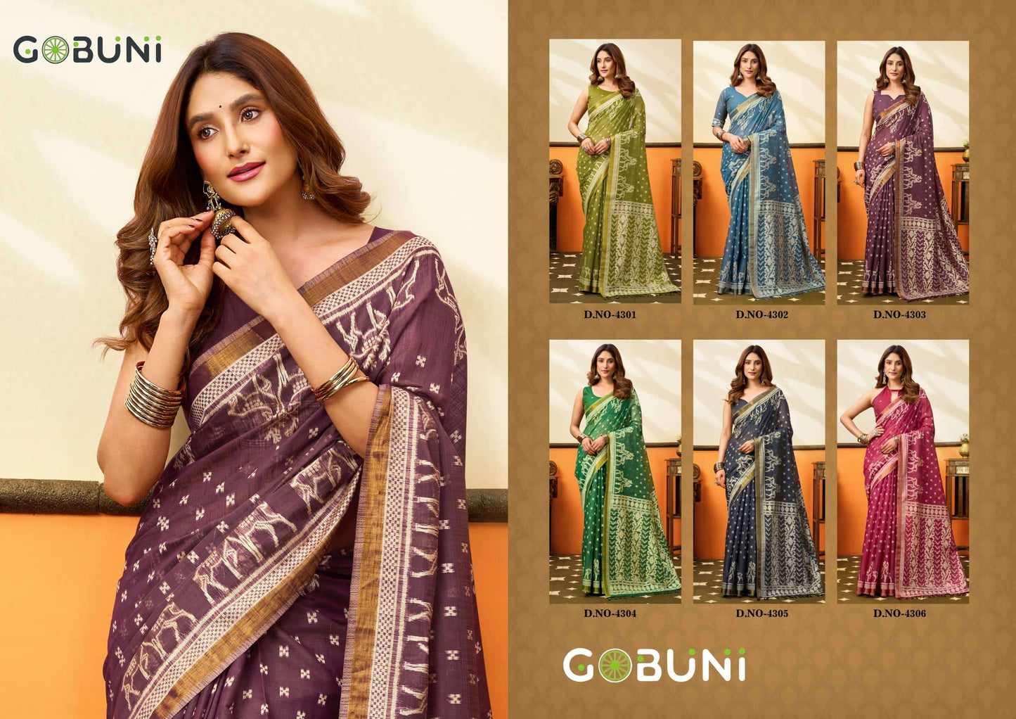 GOBUNI SUCHI 4301 TO 4306 Cotton Printed Sarees