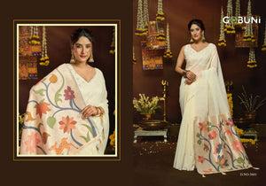 Gobuni Sukanya Linen Premium Printed Saree Set - Amrah Wholesale
