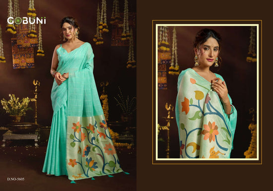 Gobuni Sukanya Linen Premium Printed Saree Set