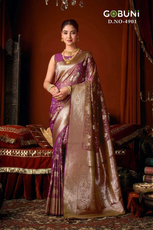 GOBUNI SUKOON Jacquard Silk Printed Saree - Amrah Wholesale