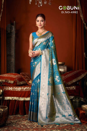 GOBUNI SUKOON Jacquard Silk Printed Saree - Amrah Wholesale