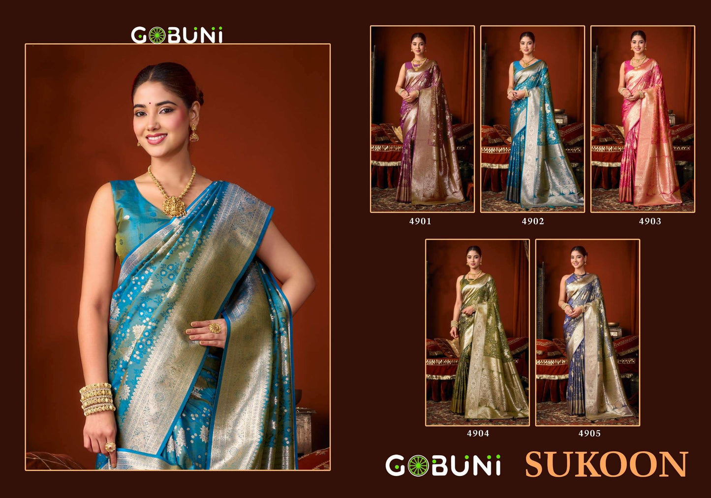 GOBUNI SUKOON Jacquard Silk Printed Saree