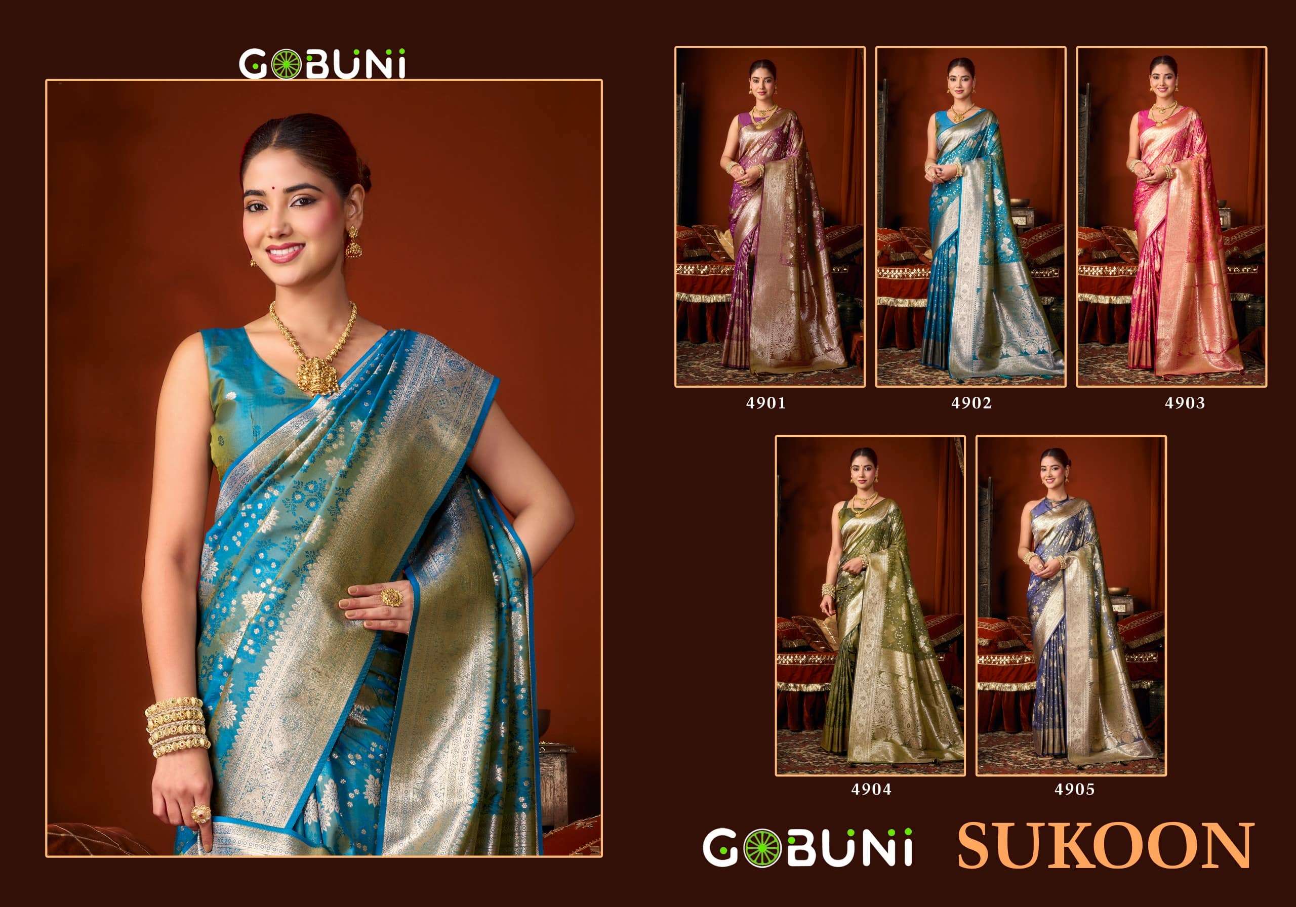 GOBUNI SUKOON Jacquard Silk Printed Saree