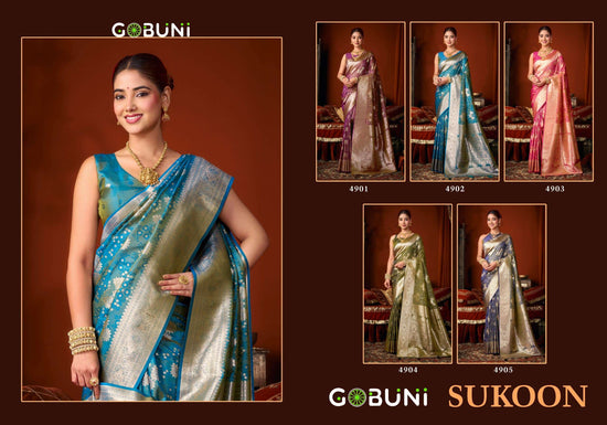 GOBUNI SUKOON Jacquard Silk Printed Saree