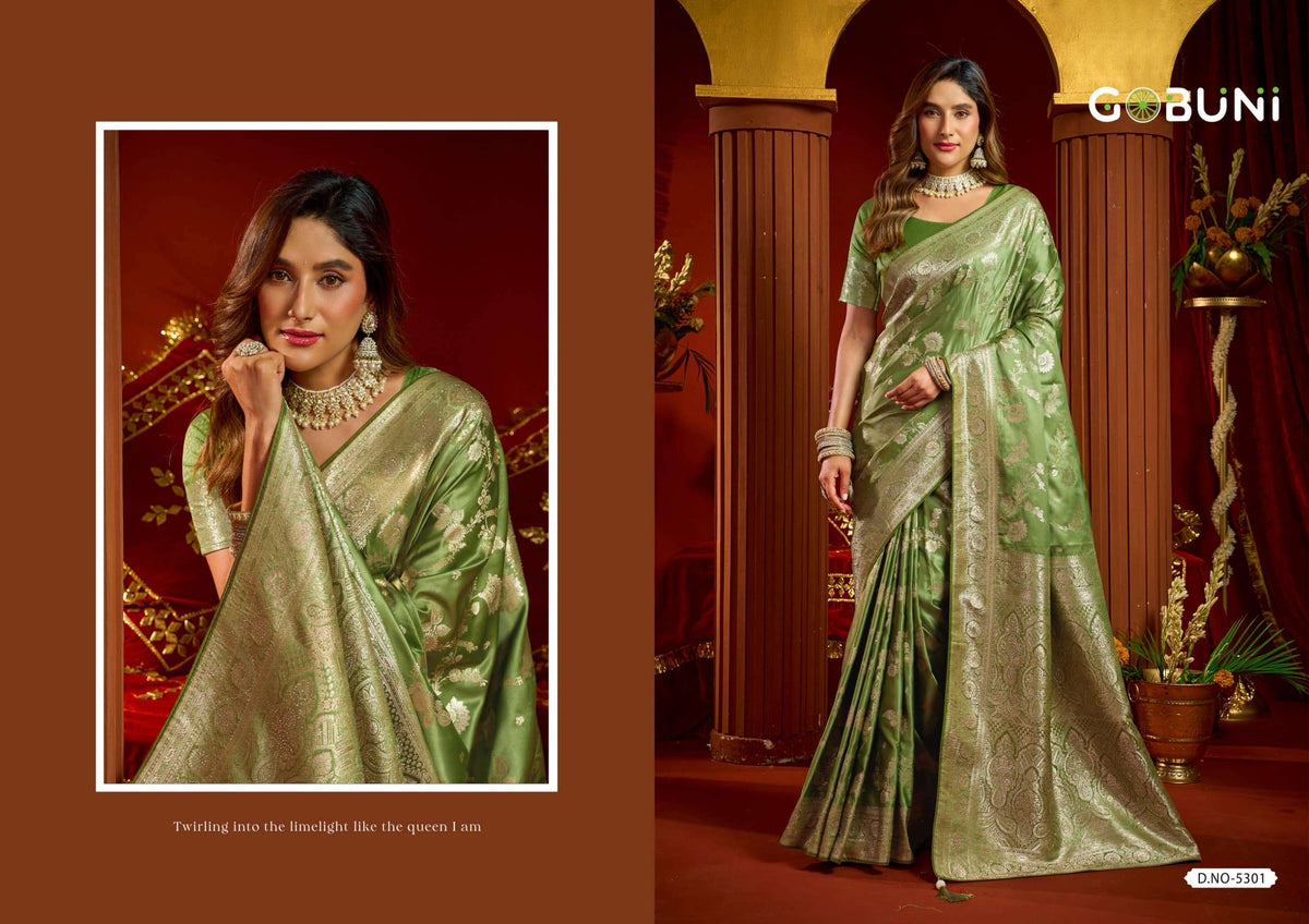 GOBUNI SUMONA Satin Silk Embroidered Sarees
