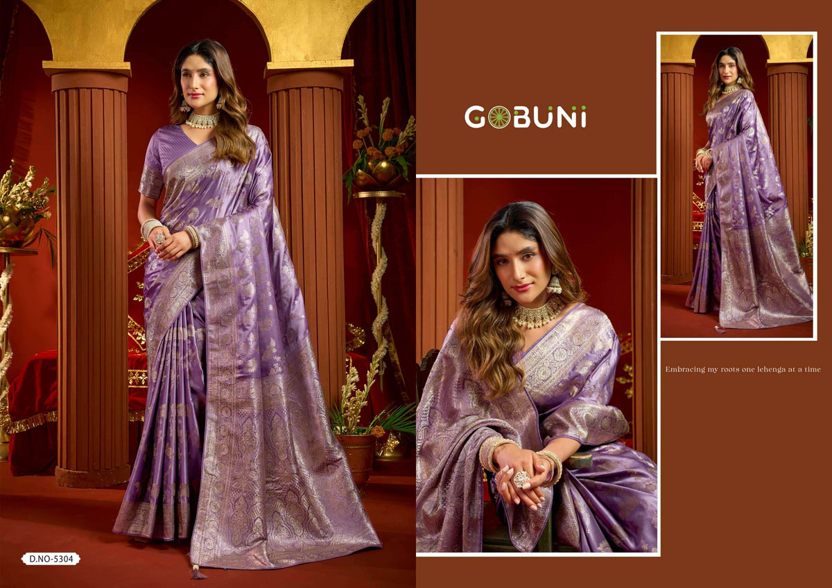 GOBUNI SUMONA Satin Silk Embroidered Sarees